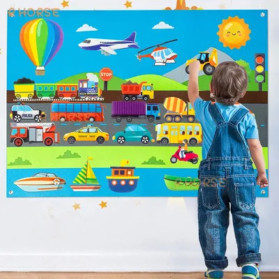 35Pcs Vehicle Felt Story Board Set Transportation Interactive Game Preschool Education Storytelling