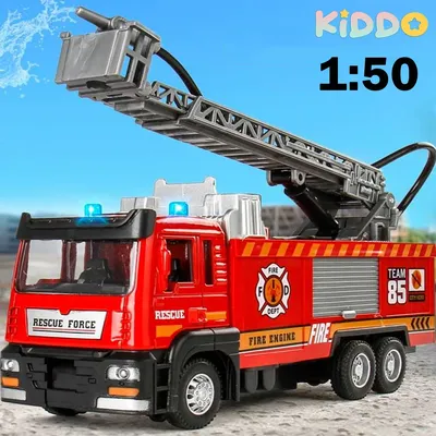 1:50 Fire Truck Alloy Diecast Simulation Sprinkler Toy with Light Music Water Spray Rescue Car