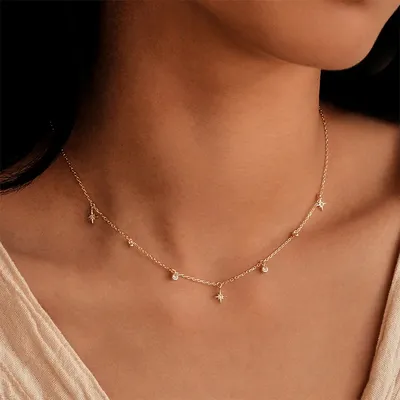 Aide 925 Sterling Silver Zircon Star Charms Necklaces For Women Elegant Luxury 18k Gold Plated Chain
