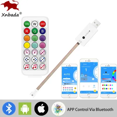 WS2812B LED Controller USB Plug Mini Bluetooth Music App Control IR 21Keys For WS2812 Piexls