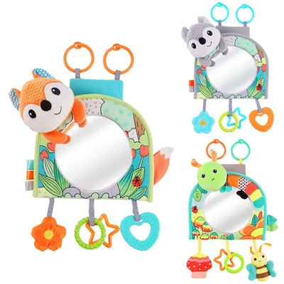 Baby Mirror Car Seat Toys Rear Teether and Crinkle Pape Fun Travel Infant Tummy Time Toys Babies