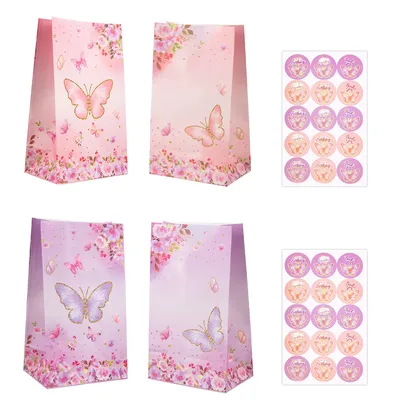 10pcs Butterfly Theme Gift Bags Paper Candy Packaging Bag Girl Butterfly Theme Birthday Wedding