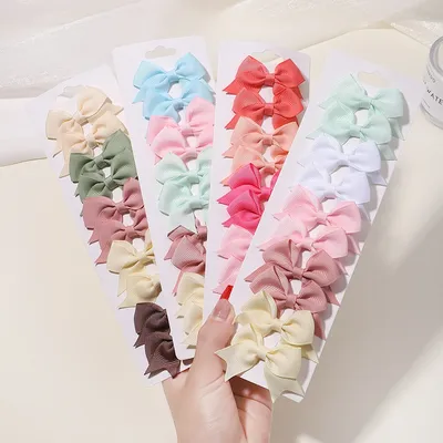 10Pcs/Set Headwear Children Hair AccessoriesNew Solid Ribbon Bowknot Clips For Baby Girls Handmade