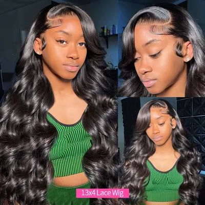 Swupod 200 Density 13x6 Body Wave Remy Human Hair 13x4 HD Lace Front Wig for Women Natural Black