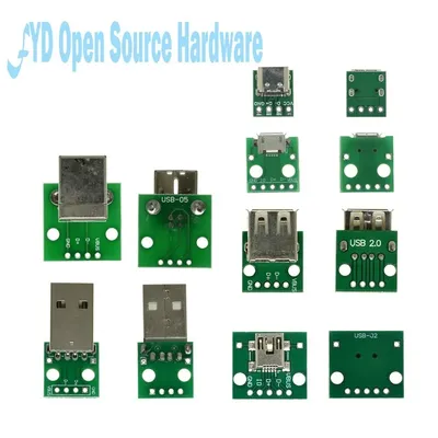 10PCS MICRO MINI5P type-c USB To Dip Female B-type Square Interface Printer Mike PCB Converter