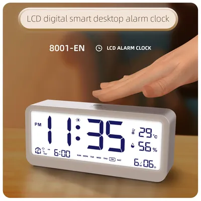 8001-EN Digital Clock LED Brightness Adjustable Temperature Humidity Displaying Alarm Clock Dual