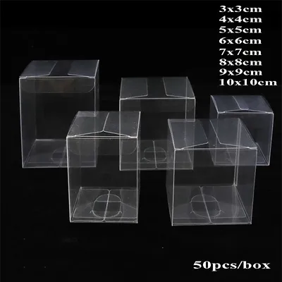 50pcs PVC Transparent Gift Box Collapsible Candy Biscuit Square Clear Plastic Boxes Packing