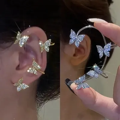 Korean Style Butterfly Ear Clips Without Piercing For Women Sparkling Zircon Ear Cuff Clip Earrings