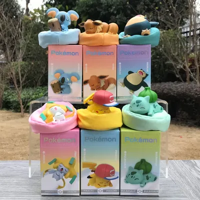 6 Styles Pokemon Starry Dream Pikachu Bulbasaur Eevee Snorlax Jirachi Komala Sleeping Anime Figures
