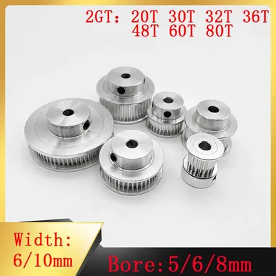 2GT Synchronous Wheel 2M 20T 30T 32T 36T 40T 48T 60T 80 Toothed Belt Width 6/10mm Aperture 5/6/8mm