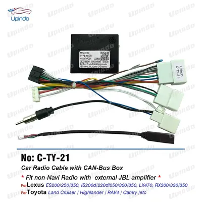 Car Radio Cable Connector Wiring Harness with CANBus for Toyota Land Cruiser RAV4 Highlander Camry