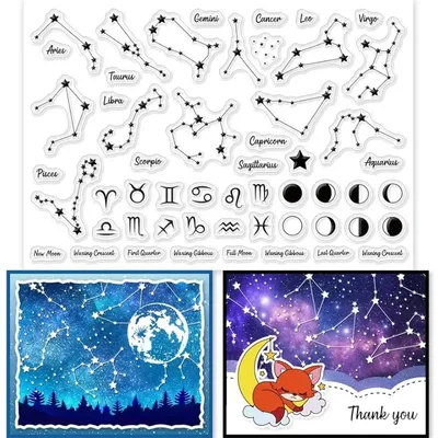 1 Sheet Moon Phase Clear Stamps for DIY Scrapbooking Decor Constellations Planetary Map Transparent