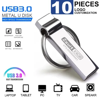10PCS/Lot USB Flash Drive 2.0 4G Waterproof Pendrive 3.0 64g Metal Memory Stick High Speed 128G