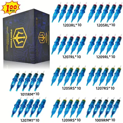POSEIDON 100PCS Mixed Needle Professional Tattoo Cartridge Needles with Membrane Safety Cartridges