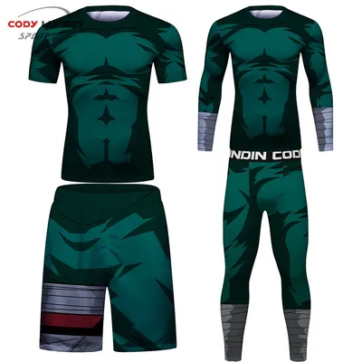 Men Rashguard Jiu jitsu T-shirt MMA Boxing Set Kickboxing Sport Suit Muay Thai Shorts Compression