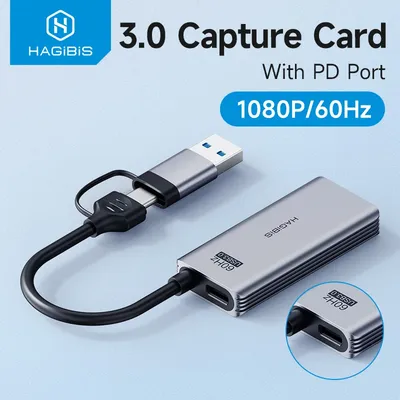 Hagibis USB 3.0 Video Capture Card With 100W PD For Meta Quest 3 iPad HDMI to USB/Type-c Gaming Live