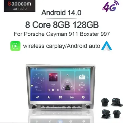 720P CarPlay 8" 2 din grey Android 14.0 Car player 8 Core 8GB multimedia GPS autoradio For Porsche 911 997 987 Cayman Boxster