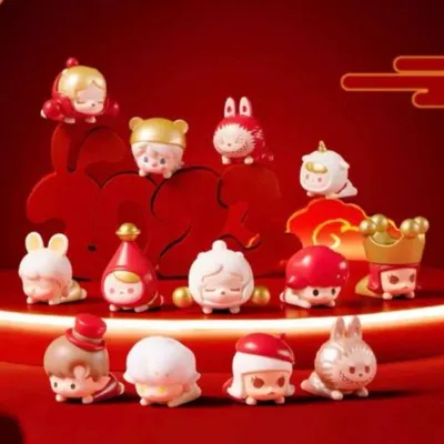 Pop Bean New Year Lie Prone Posture Series Dolls Cute Anime Figure Kawaii Model Girl Gifts Mystery