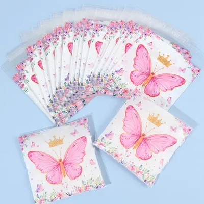 50pcs Butterfly Party Gift Bags Candy Biscuit Packing Bag Butterfly Treat Bag For Kids Girl Birthday