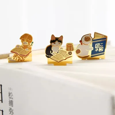 Cute Cat Bookmarks Metal Book Clips Kawaii Kittens Paper Page Holder Japanese Stationery Reading