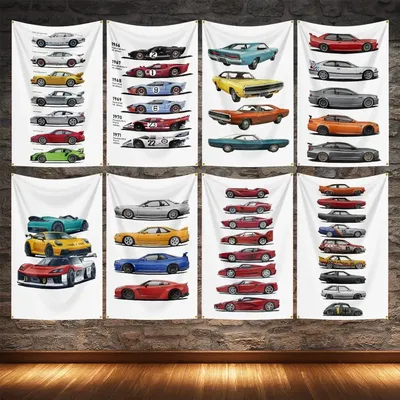 Super Car Flag Polyester Digital Printing Vintage legendary cars Banner