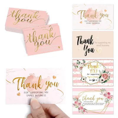 9.0x5.4cm Pink Black Foil Stamp Greeting Label Custom Thank You Cards For Small Bussiness Gift Box Decoration Packaging Supplies