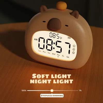 Bedside LED Clock Kids Alarm Clock Children's Sleep Trainier Temperature Display With Rechargeable