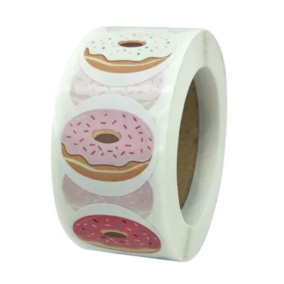 100-500PCS Round Donut Stickers Homemade Bakery Baking Colorful Decoration Labels Kids Party