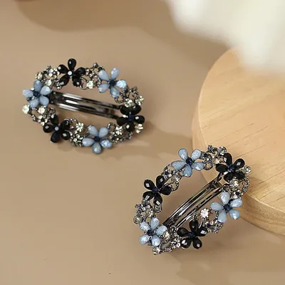 New Korean oval flower crystal spring hairpin luxury zircon top clip horsetail clip temperament