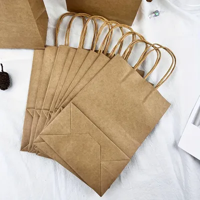 10pcs-Solid color gift bags with handles, kraft paper bags, gift candy bags, suitable for gift