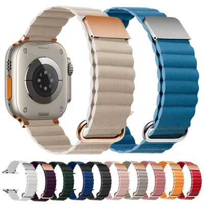 Magnetic Strap for Apple Watch Ultra Band 49mm 44mm 40mm 41mm 45mm 38mm Leather Bracelet Iwatch