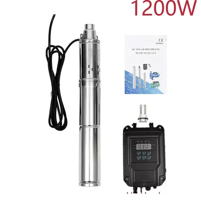 1200W Solar DC 72V Water Pump Max Head 180M Stainless Steel Submersible Pump With External MPPT