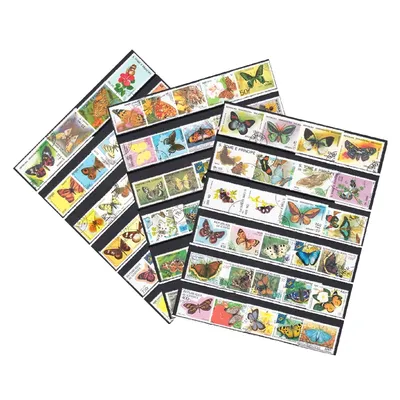 100 PCS Different Top Butterfly With Post Mark Unused Postage Stamps For Collecting