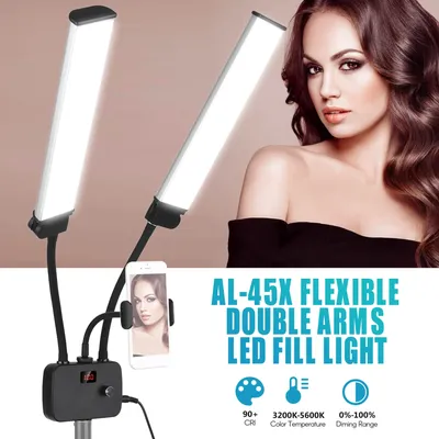 Flexible Double Arms LED Fill Light Bi-color Dimmable LED Video Light 3 Lighting Modes with Phone