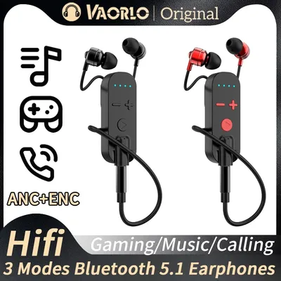 Bluetooth 5.1 Earphone Wireless Audio Receiver Adapter ANC+ENC Noice Cancelling Gaming/Music/Calling HiFi Stereo 3.5MM AUX Mic