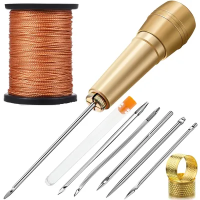 Leather Sewing Kit DIY Leather Sewing Awl Needle with Copper Handle Set Leather Canvas Tent Shoes
