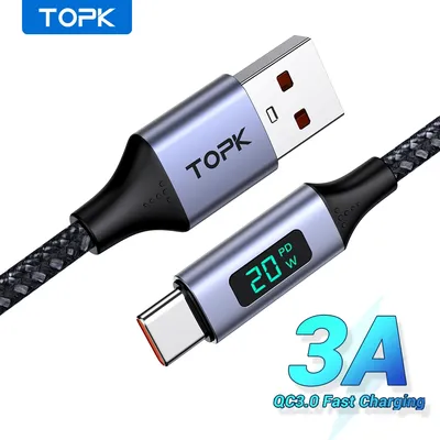 TOPK AN50 Micro USB Cable & USB Type C Cable 3A for Samsung Xiaomi Fast Charging USB C With Digital