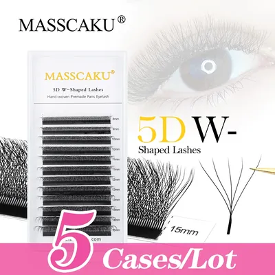 5case/lot High Quality Masscaku 4D/5D/6D W Shape Eyelash Extensions 8-15mm All Size W Type
