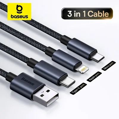 Baseus 3 in 1 USB Cable Type C Cable For Samsung Xiaomi Mi 9 Huawei Cable For iPhone 13 12 11 Phone