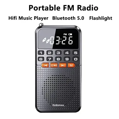 Portable FM Mini Radio Dual Antenna Pocket Radio Receiver Bluetooth 5.0 Speaker TF Card Music Player
