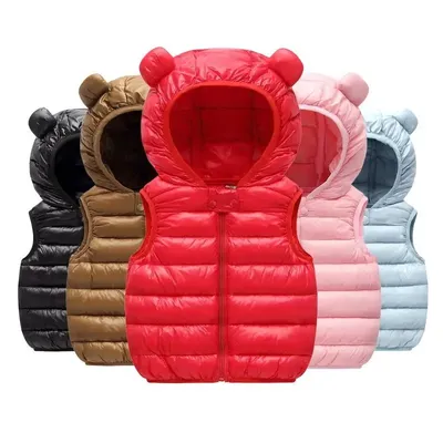 New Baby Boys Girls Warm Down Vest Autumn Winter Cotton Waistcoat With Ears Kids Outerwear Children
