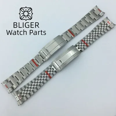 BLIGER Top Brand 20mm Silver Watch Bands 904L Stainless Steel Oyster/Jubilee Strap Slide Folding