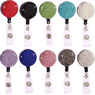 Round Zinc Alloy Candy Color Diamond Retractable Badge Reel Nurse Doctor Student Exhibition ID Card