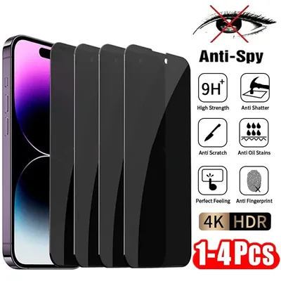 1-4Pcs Anti Spy Tempered Glass For iPhone 16 14 13 11 15Pro Max Mini 7 8 Plus Privacy Screen