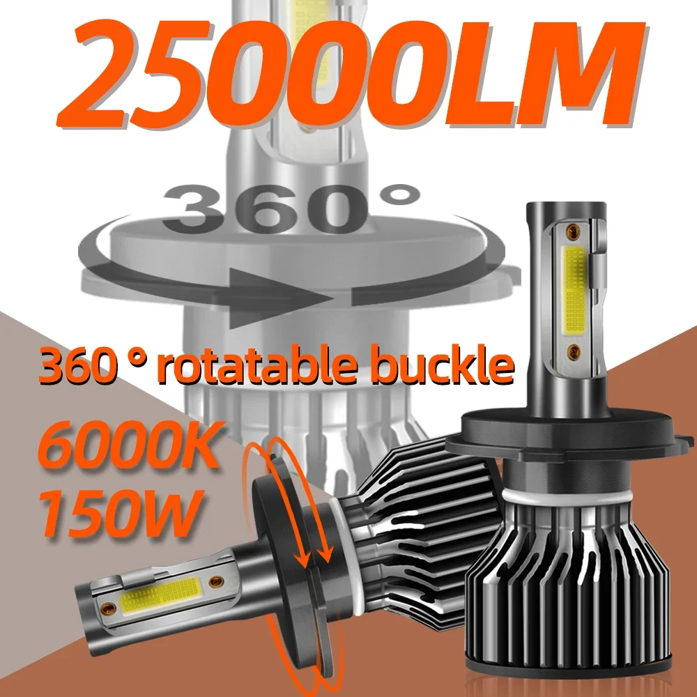 TEENRAM 150W Spotlight 9007 H4 H13 High Low All-in-one 6000K 25000LM Internal Drive Design H1 H7 H11 9005 9006 Car LED Headlight