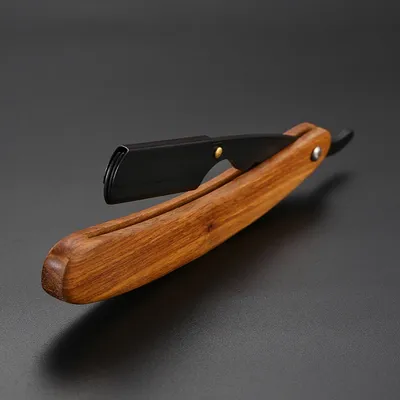 Wooden Trimmer Manual Shaver Professional Straight Edge Stainless Steel Sharp Barber Razor Folding