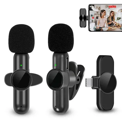 2.4G Wireless Lavalier Microphone Noise Cancelling Audio Video Recording for