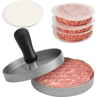 Burger Press Non-Stick Hamburger Patty Maker with Wax Paper Aluminum Burger Maker for Kitchen BBQ
