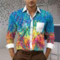 Bloc de couleur Coloré Artistique Station balnéaire Homme Chemise Usage quotidien Sortie Printemps Col rabattu manche longue bleu marine, Bleu, Vert S, M, L Tissu extensible dans les 4 sens Chemise