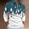 Homme POLO Polo zippé Tee Shirt Golf Abstrait Imprimés Photos Géométrie Col rabattu Noir bleu marine Bleu Poudré Marron Gris foncé Extérieur Plein Air manche longue Zippé Imprimer Vêtement Tenue Mode